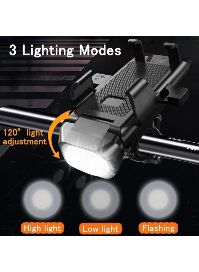 4in1 Led Bike Front Light USB Rechargeable with Horn Trumpet,3 Lighting Modes & 5 Sounds, Bicycle Phone Mount Fits Mountain Bike - Image 2
